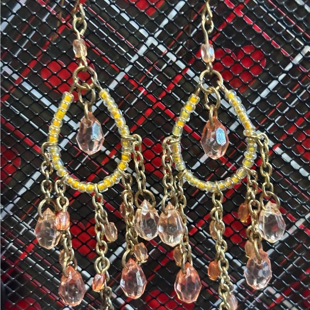 Elegant Gold and pink tone Chandelier Earrings